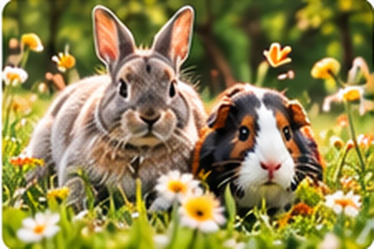 Rabbit and guinea pig receiving small animal care