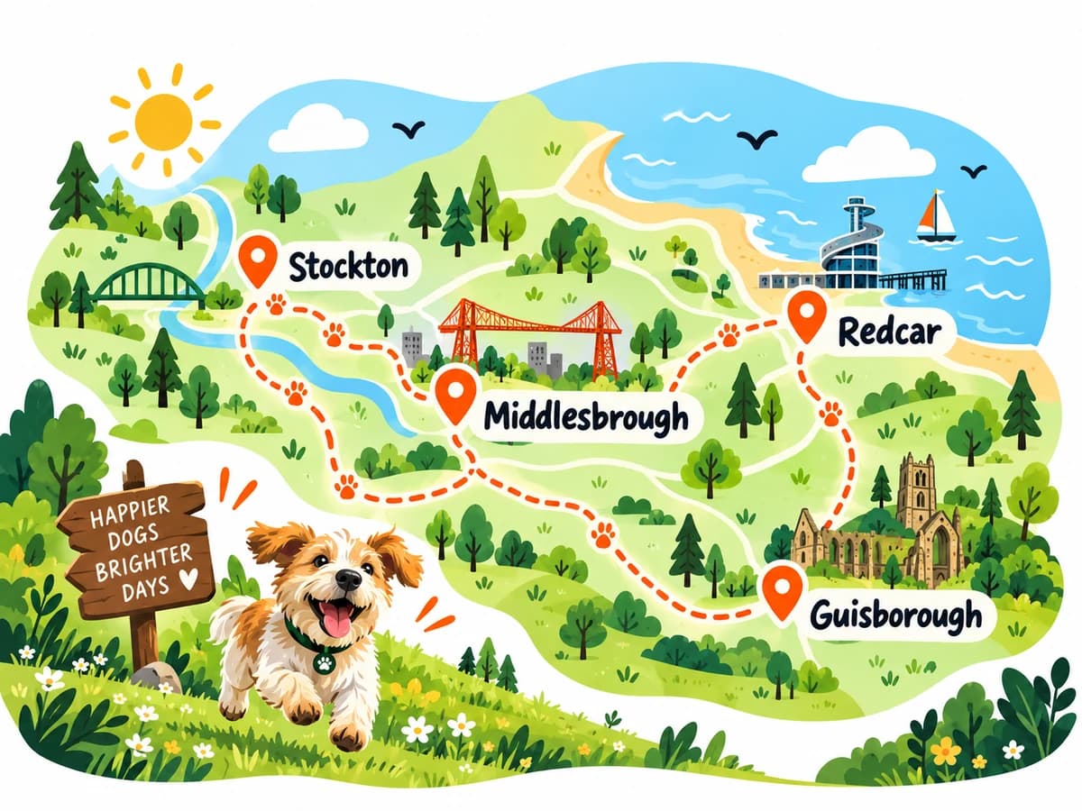Illustrated Bark at the Park service area map covering Middlesbrough, Redcar, Guisborough and Stockton