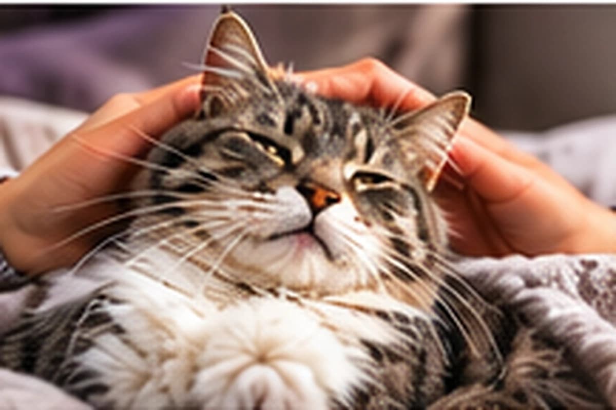 Content cat receiving a calm drop-in pet visit at home